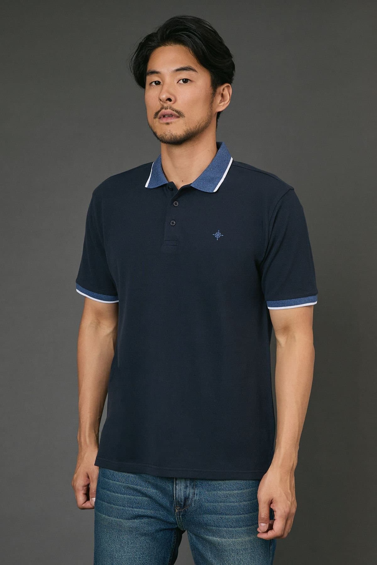 Maine Maine Men's Navy Tipped Pique Polo Shirt