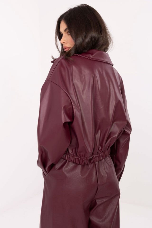 Love Lace Love Lace Women's Short Casual Zip Jacket with Wide Collar in Burgundy - 3