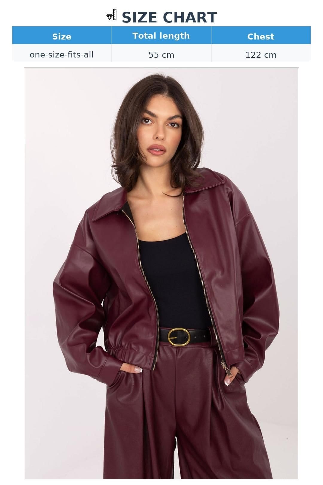 Love Lace Love Lace Women's Short Casual Zip Jacket with Wide Collar in Burgundy - 4