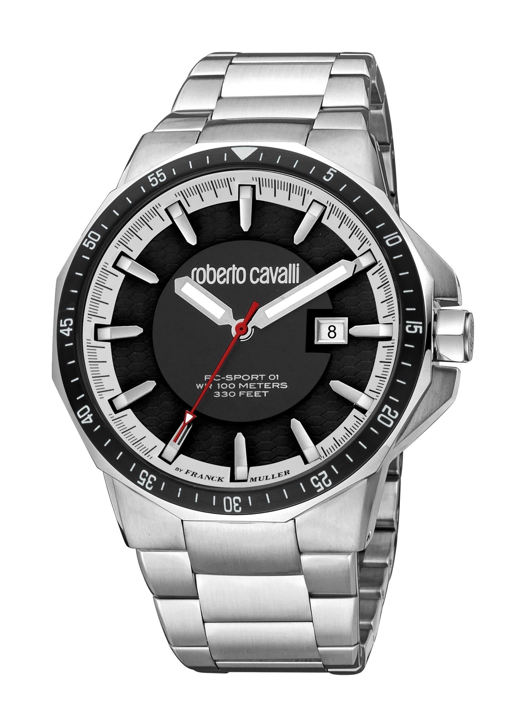 Roberto Cavalli by Franck Muller Roberto Cavalli by Franck Muller Men's Black Dial Grey Stainless Steel Watch in Silver