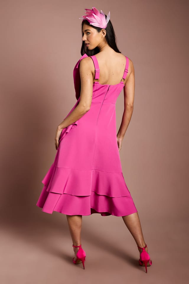 Coast Coast Women's Lisa Tan Statement Bow Crepe Midi Dress in Pink - 3
