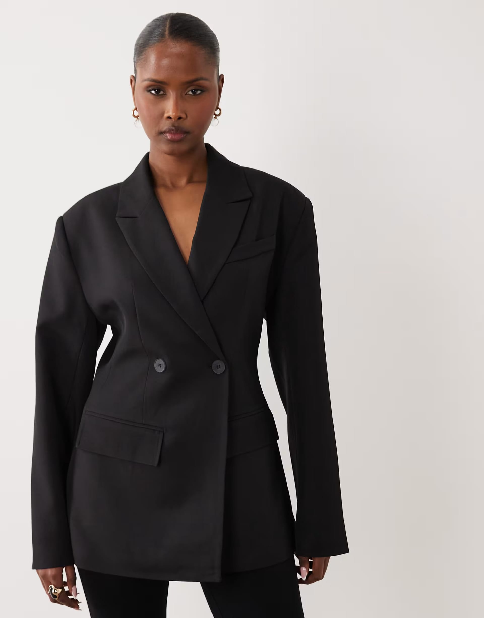ASOS Black Double-Breasted Blazer with Padded Shoulders