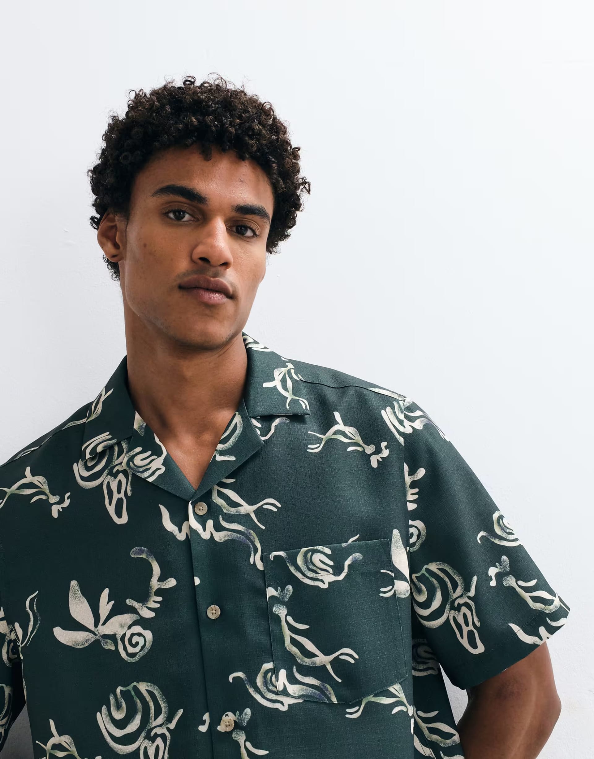 ASOS Green Printed Linen-Look Shirt In Co-Ord Set