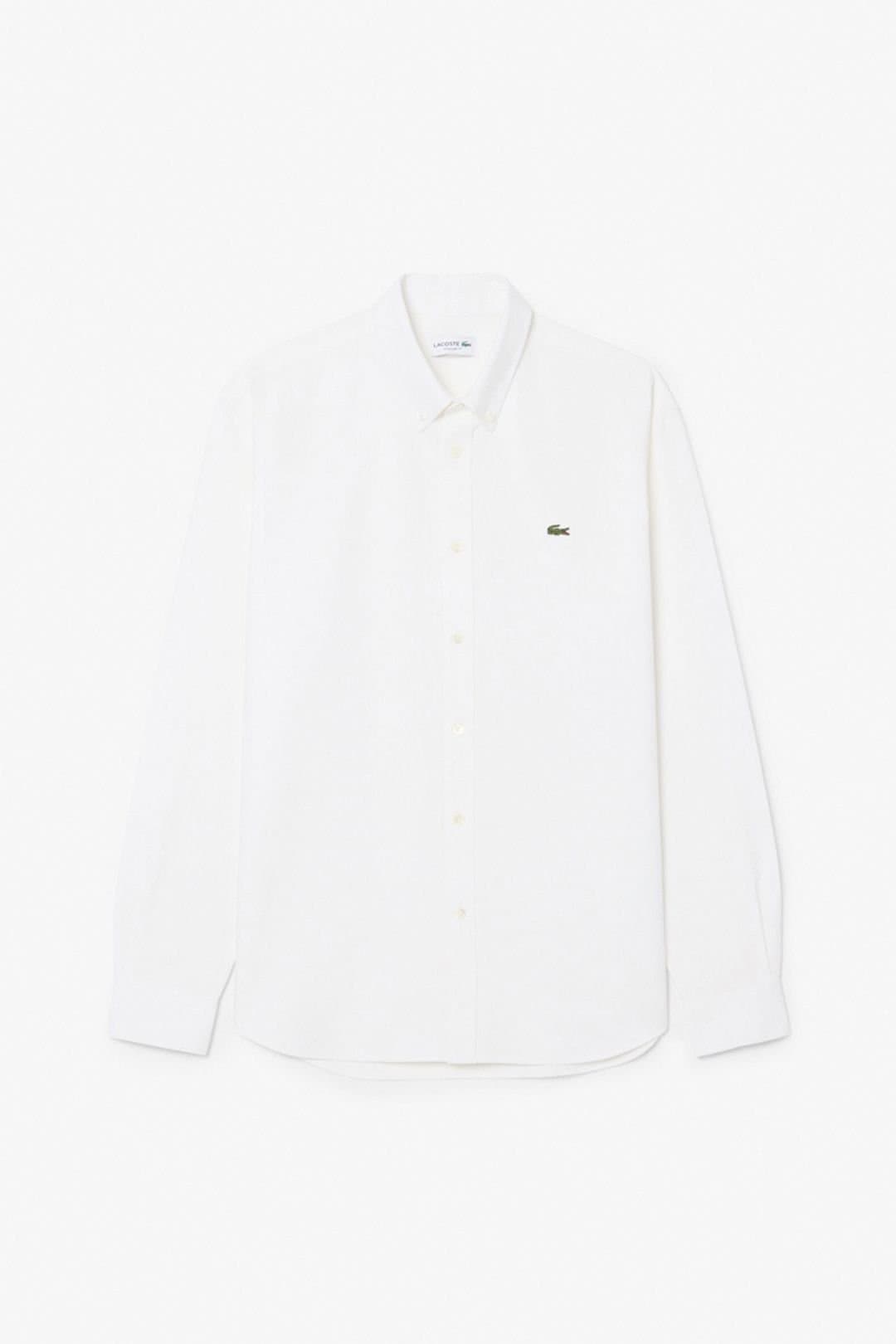 Lacoste Lacoste Men's Long Sleeve Oxford Shirt White/White in White