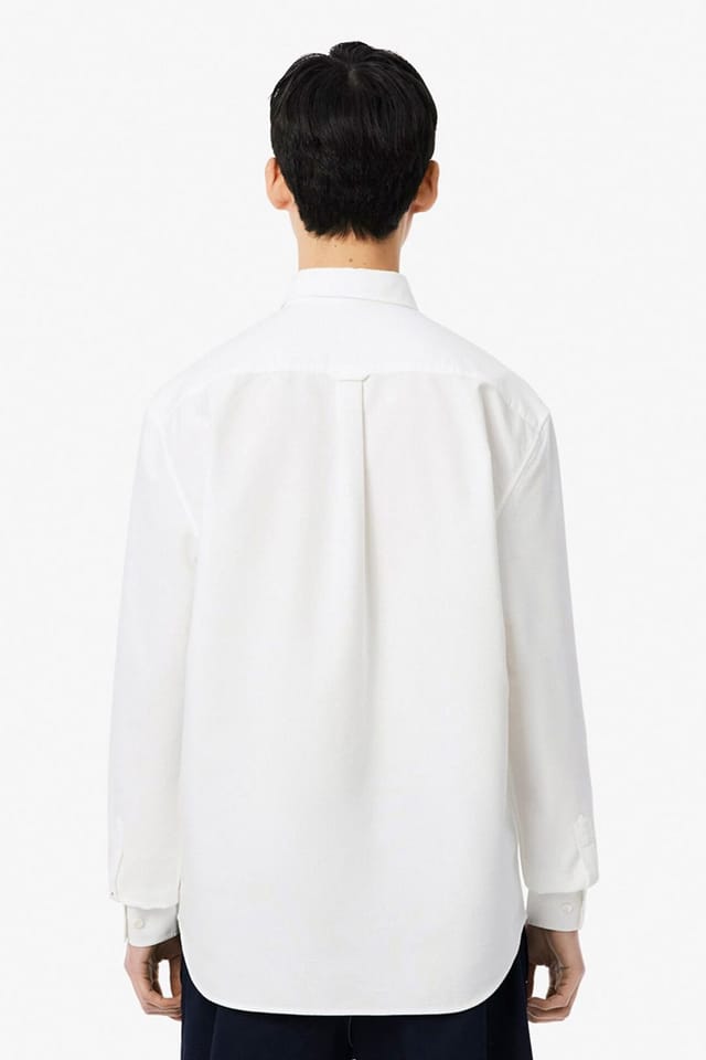 Lacoste Lacoste Men's Long Sleeve Oxford Shirt White/White in White - 3