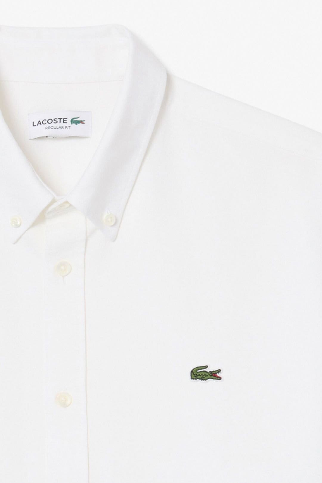 Lacoste Lacoste Men's Long Sleeve Oxford Shirt White/White in White - 4