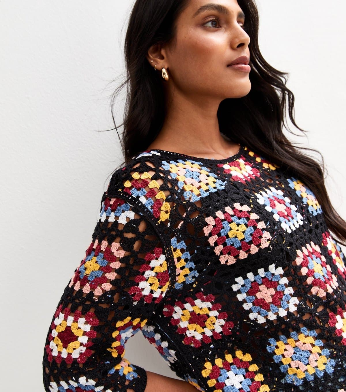 Sunshine Soul Women's Black Crochet Patchwork Pattern Jumper Sunshine Soul New Look