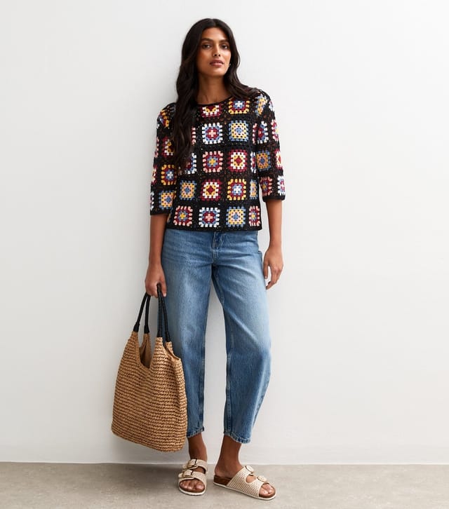Sunshine Soul Women's Black Crochet Patchwork Pattern Jumper Sunshine Soul New Look - 3