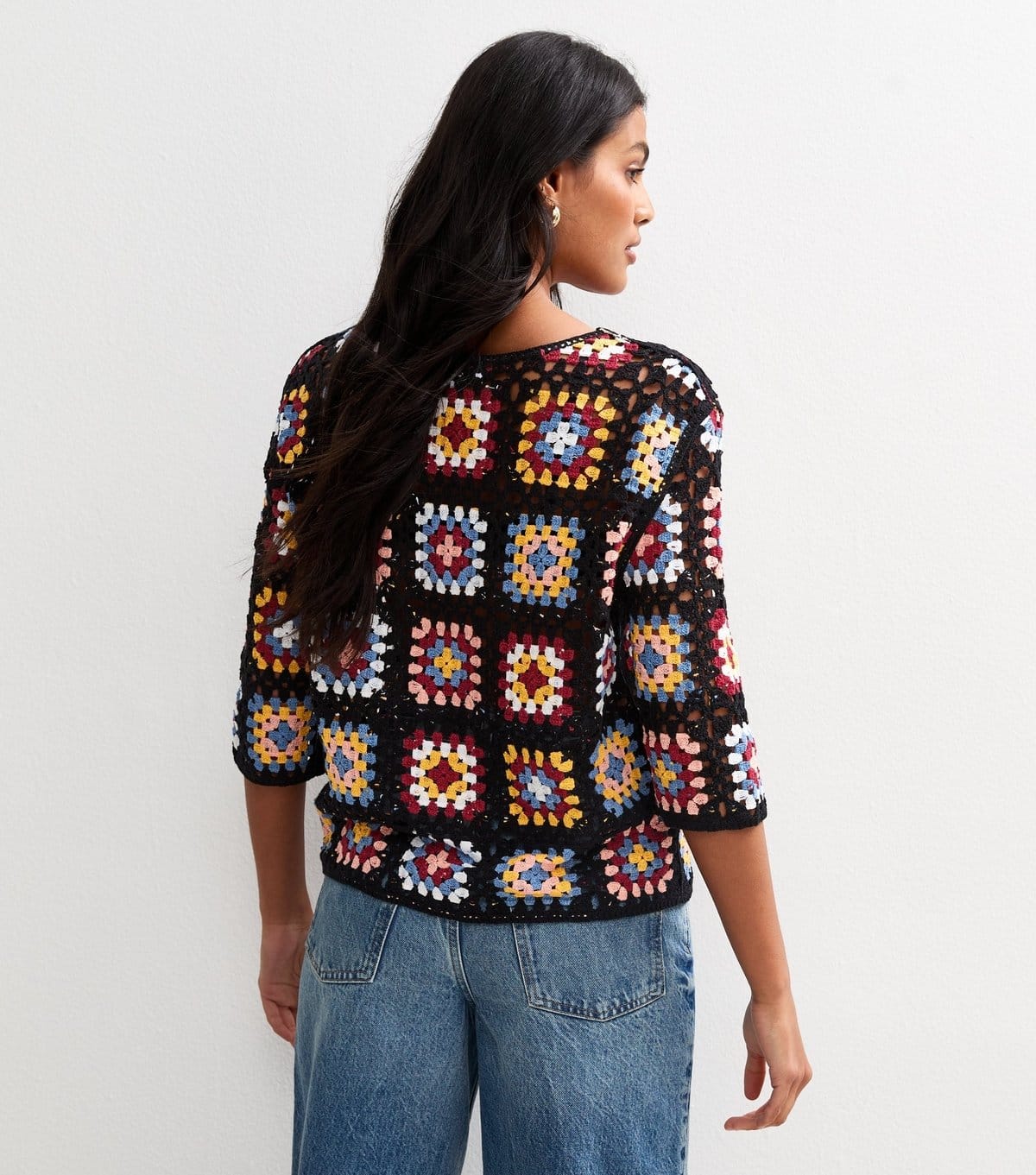 Sunshine Soul Women's Black Crochet Patchwork Pattern Jumper Sunshine Soul New Look - 4