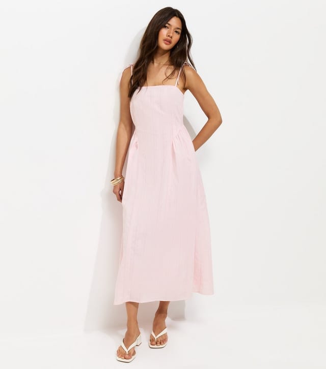 New Look Women's Light Pink Cotton Cami Strap Corset Ruched Hip Midi Dress New Look - 2