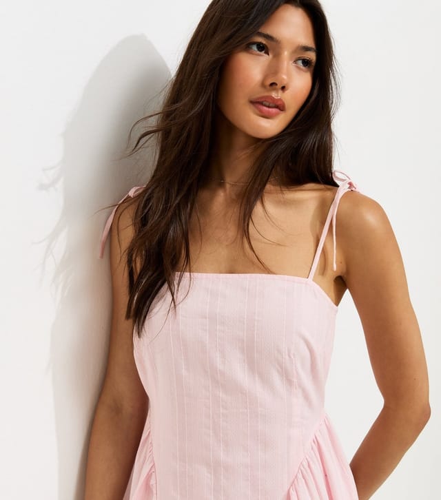 New Look Women's Light Pink Cotton Cami Strap Corset Ruched Hip Midi Dress New Look - 3