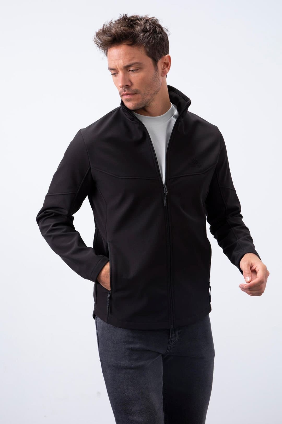 Tommy Life Tommy Life Men's Solid Scuba Zip-Front Jacket in Black