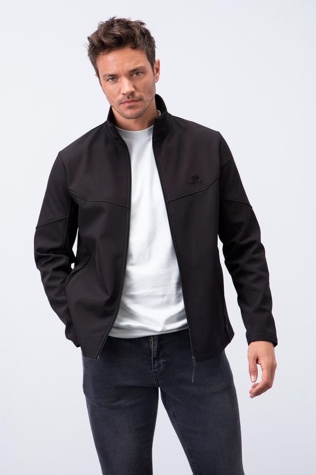 Tommy Life Tommy Life Men's Solid Scuba Zip-Front Jacket in Black - 3
