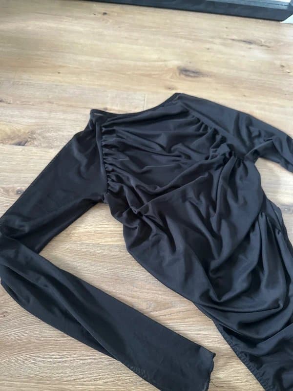 PLT PLT long sleeve black mesh high leg bodysuit