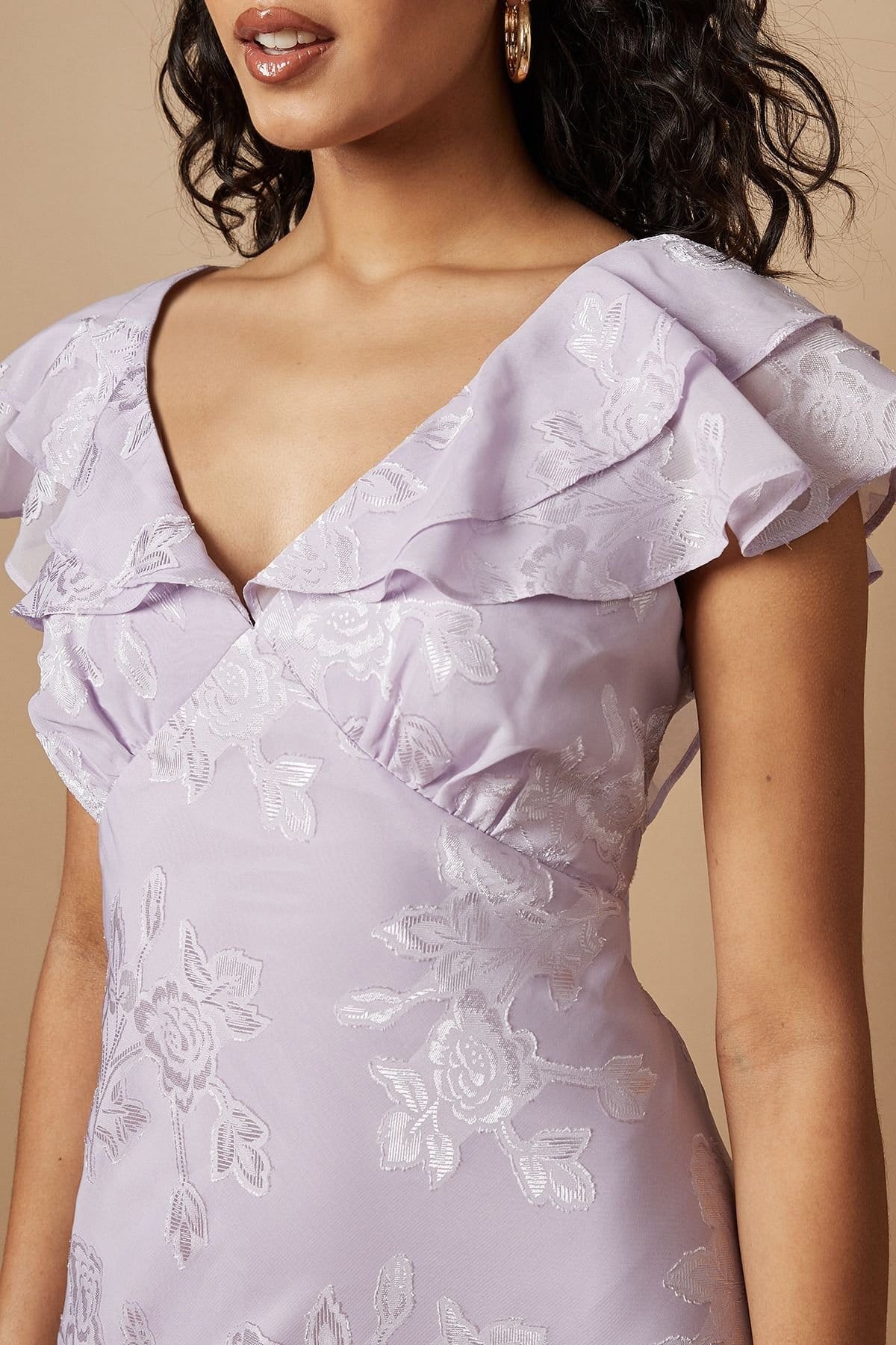 Oasis Oasis Women's Petite Plain Satin Burnout Ruffle Midi Dress in Lilac - 4