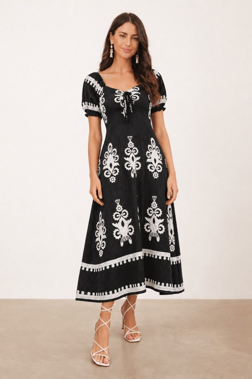 Style Cheat Style Cheat Women's Black Knot-Front Midi Dress