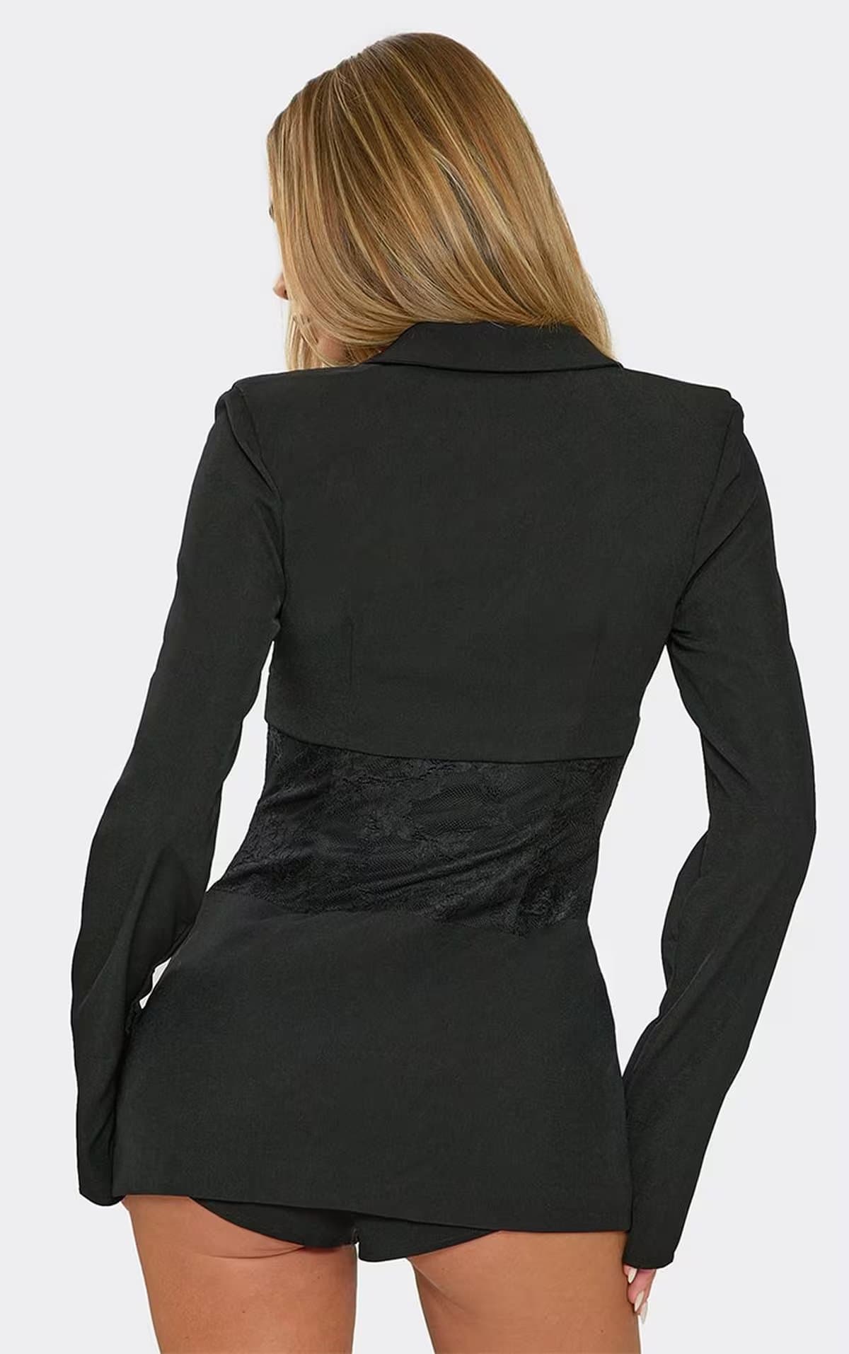 EGO Long Sleeve Hook And Eye Corset Detail Blazer Playsuit In Black, Women's Size UK 6