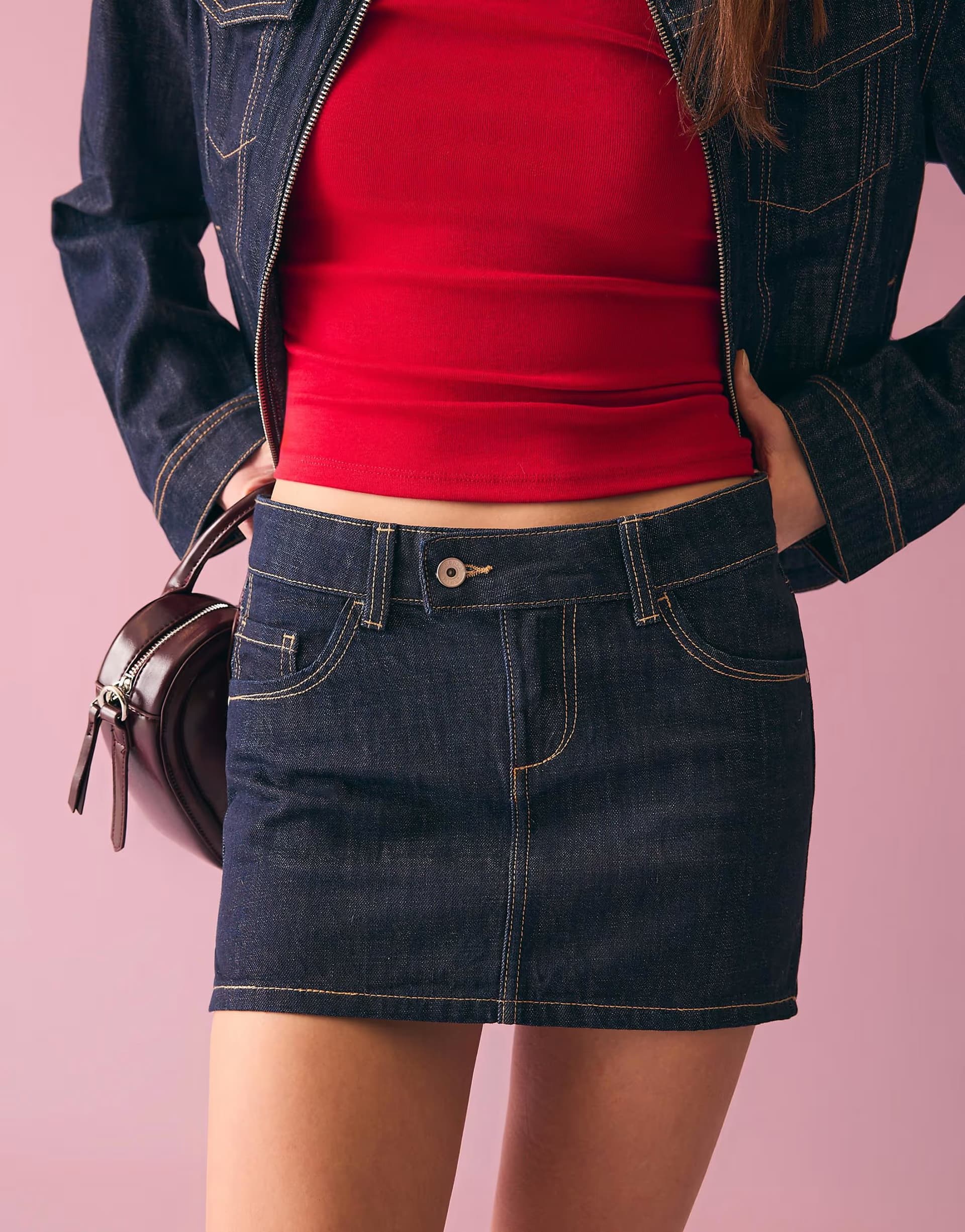 ASOS Bershka Embroidered mini denim skirt in blue