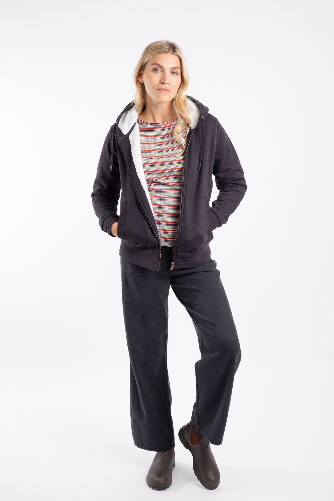 Weird Fish Weird Fish Women's Sevanna Borg Lined Jersey Hoodie in Midnight - 4