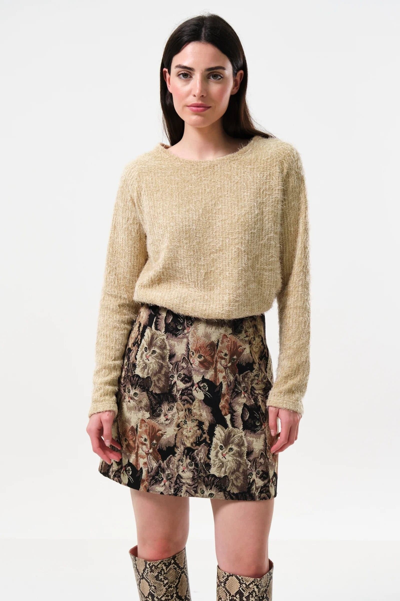 Louche Louche Women's Aubin Pussy Galore Jacquard Mini Skirt in Beige