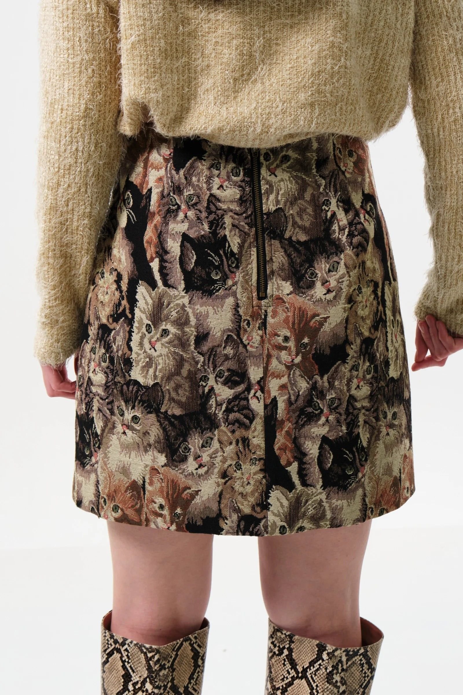 Louche Louche Women's Aubin Pussy Galore Jacquard Mini Skirt in Beige - 2