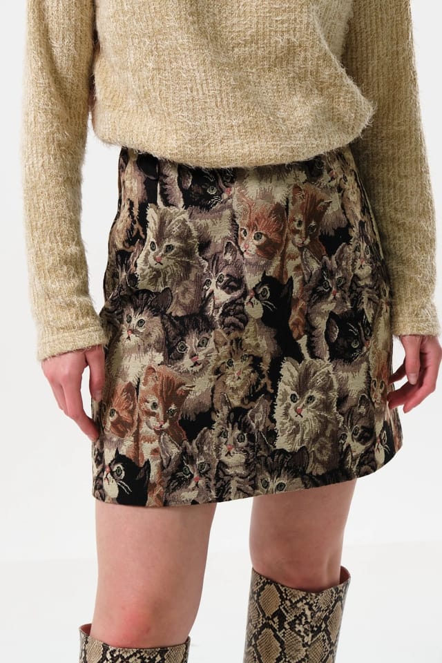 Louche Louche Women's Aubin Pussy Galore Jacquard Mini Skirt in Beige - 3