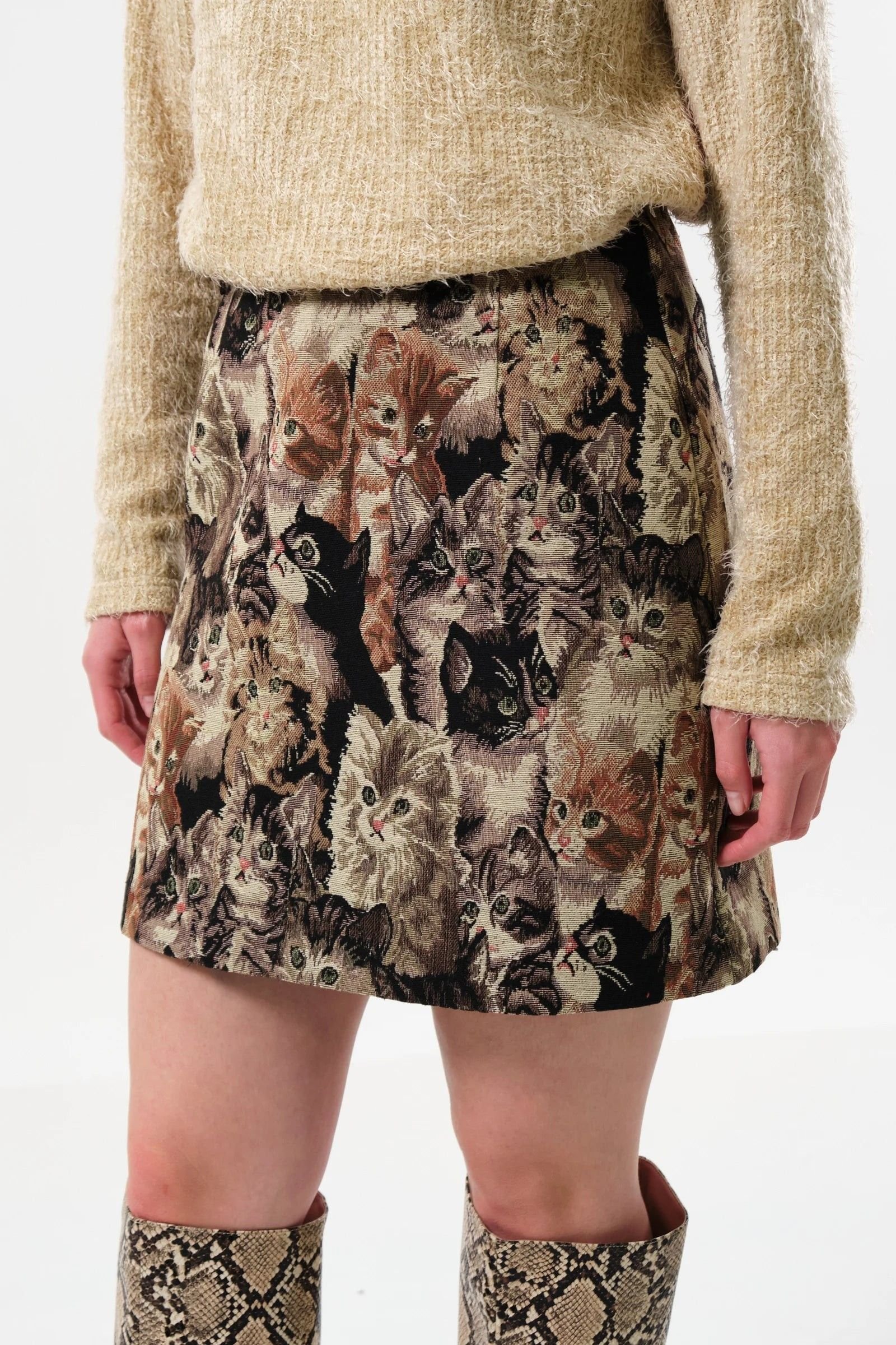 Louche Louche Women's Aubin Pussy Galore Jacquard Mini Skirt in Beige - 4