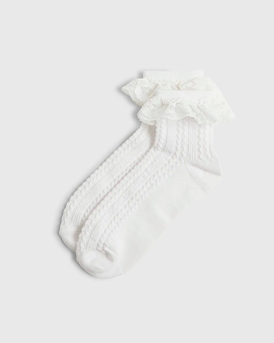 River Island River Island Womens White Large Lace Frill Socks