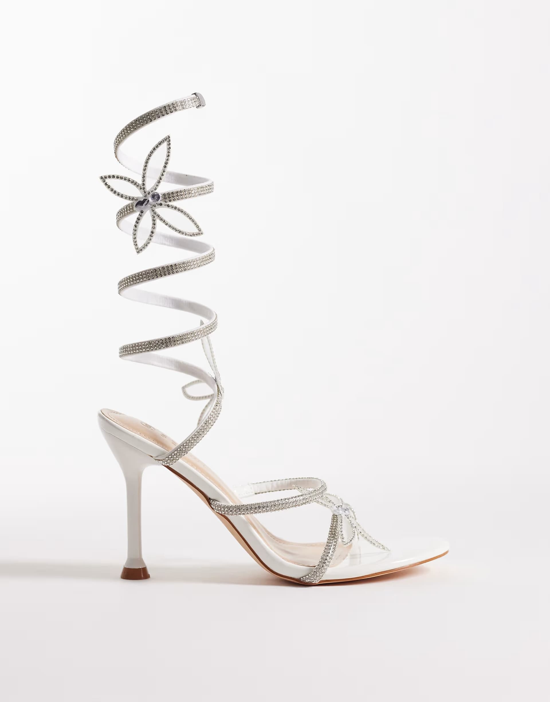 ASOS SEQWL Liquorice embelished wrap around heeled sandal in white