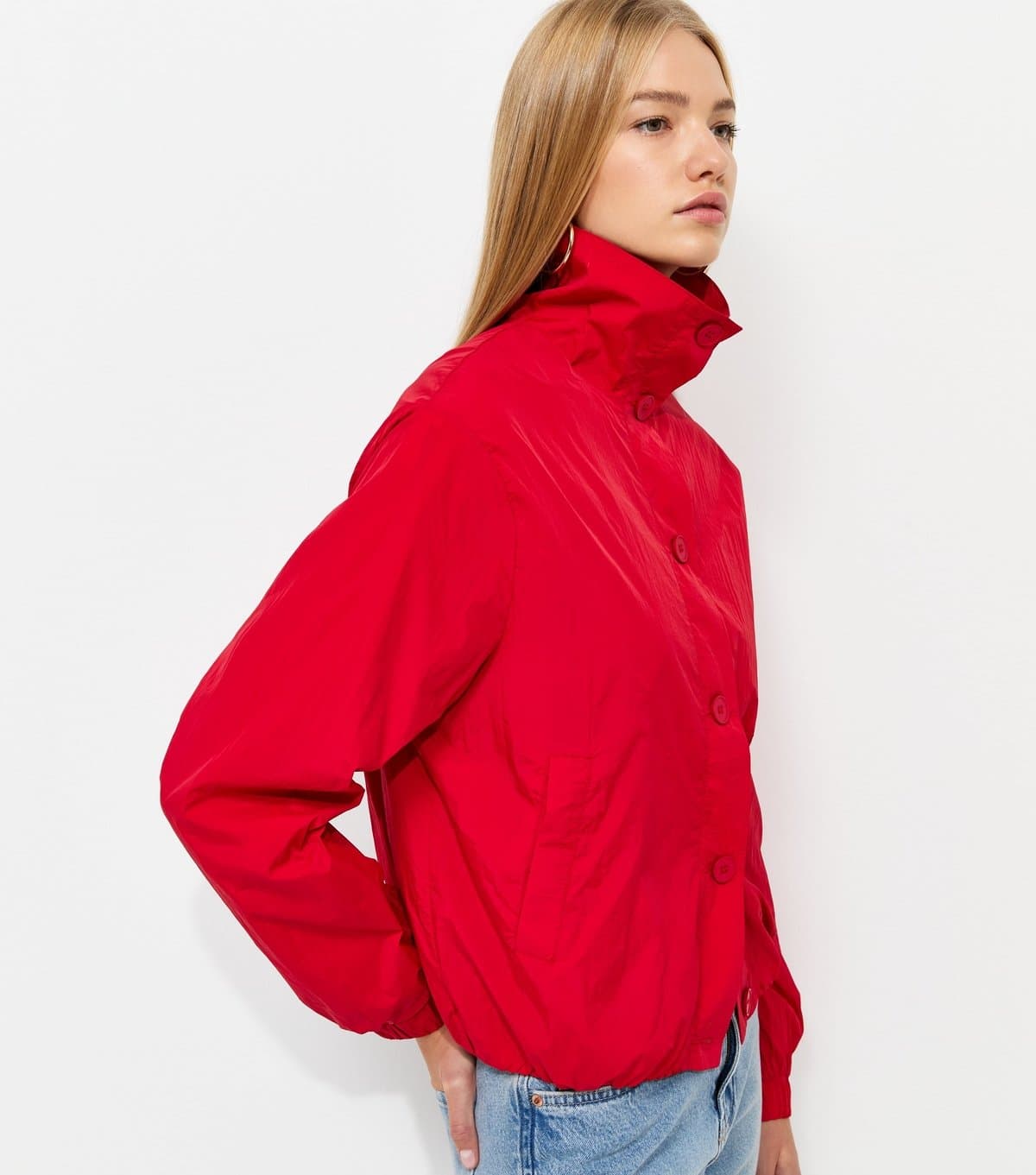 New Look Women's Bright Red Button Front Short Windbreaker Jacket New Look