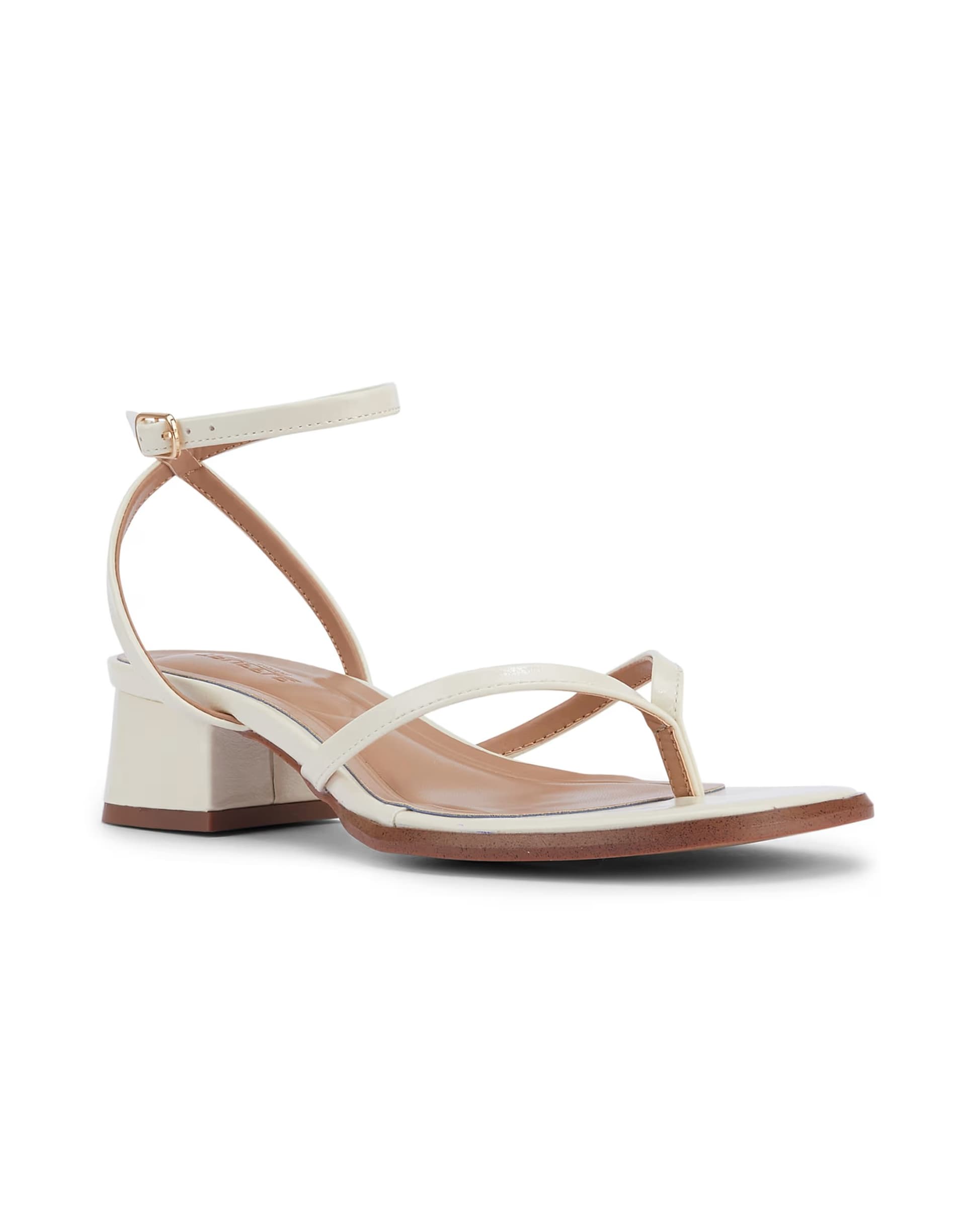 ASOS SEQWL Strappy block heel sandals open toe with ankle strap in cream