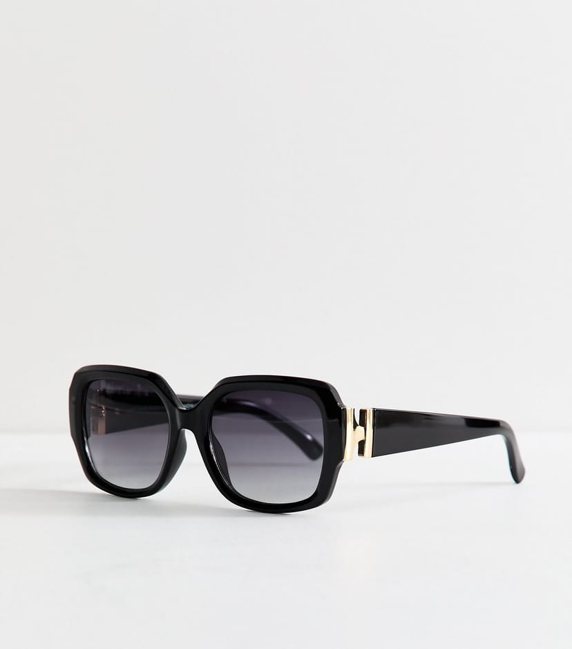 New Look Black Round Square Frame Temple Detail Sunglasses New Look - 1
