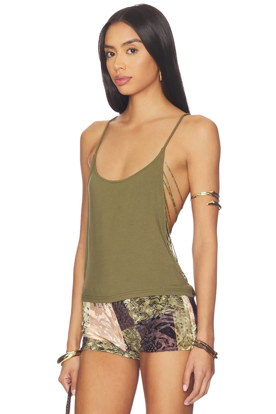 revolve Revolve Embellished Draped Bead Trim Top in Olive
