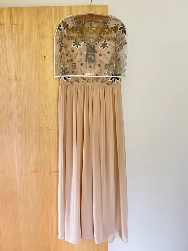 Monsoon Taupe Blush Pink Embellished Maxi Dress