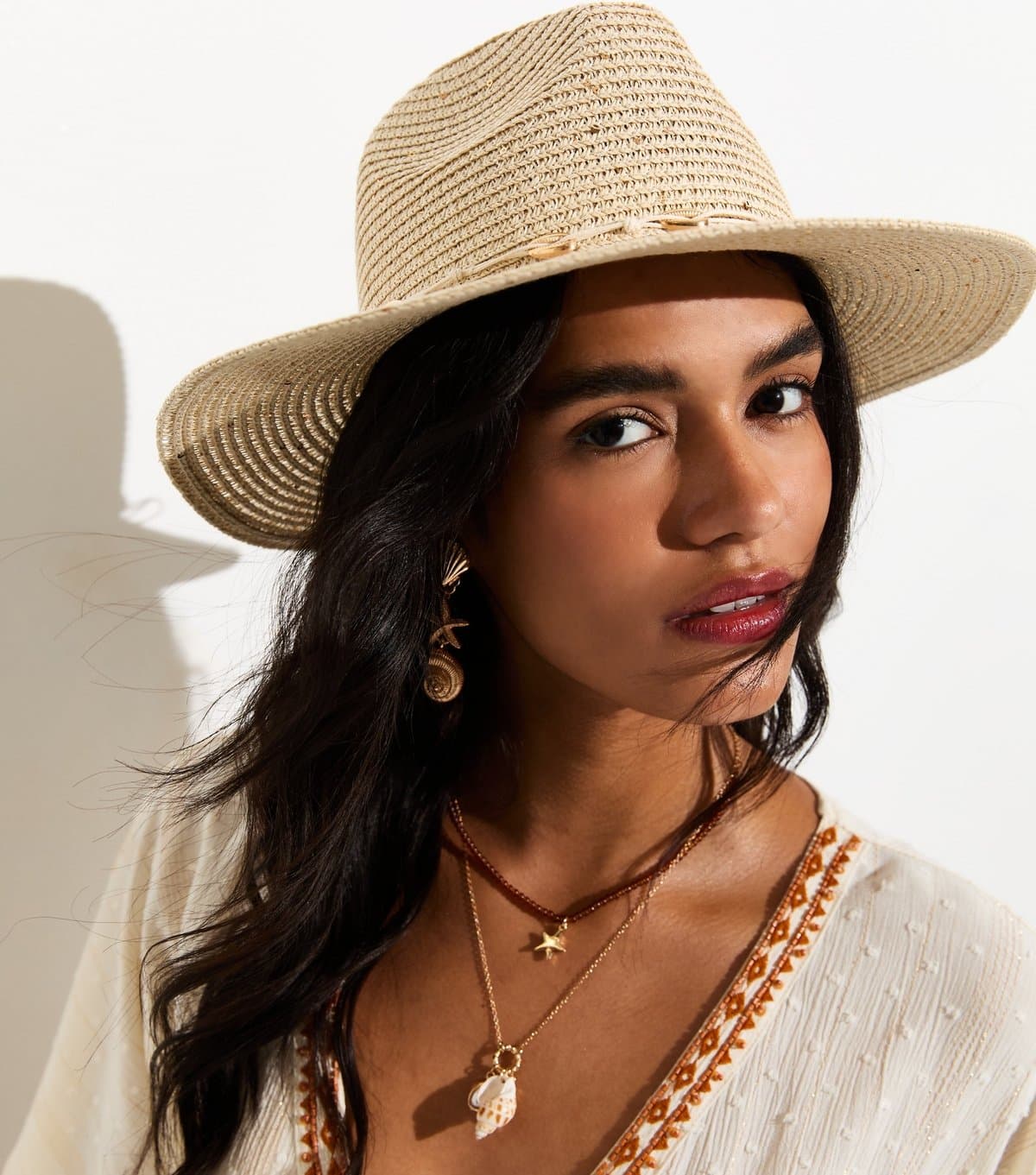 New Look Stone Sequin Embellished Straw Fedora Hat New Look