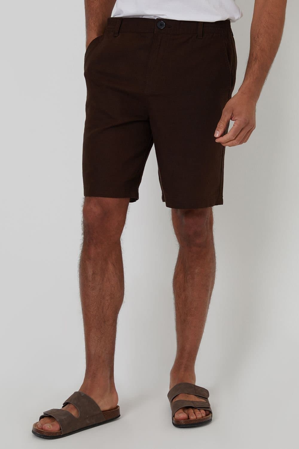 Threadbare threadbare Men's Linen Blend Chino Shorts in Chocolate