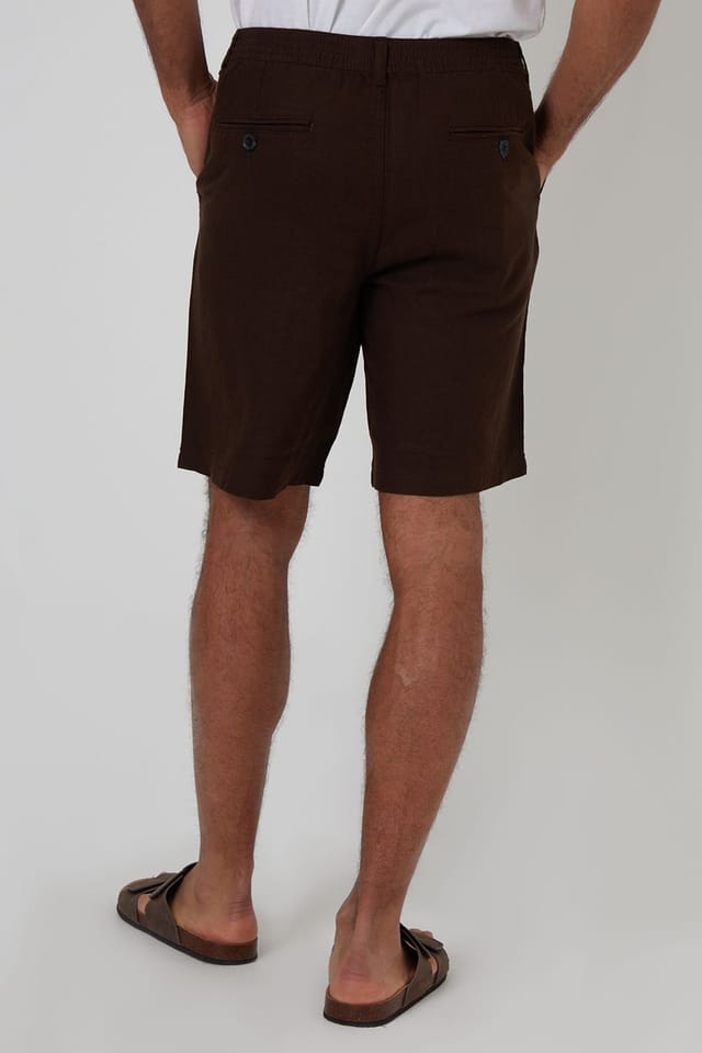 Threadbare threadbare Men's Linen Blend Chino Shorts in Chocolate - 2