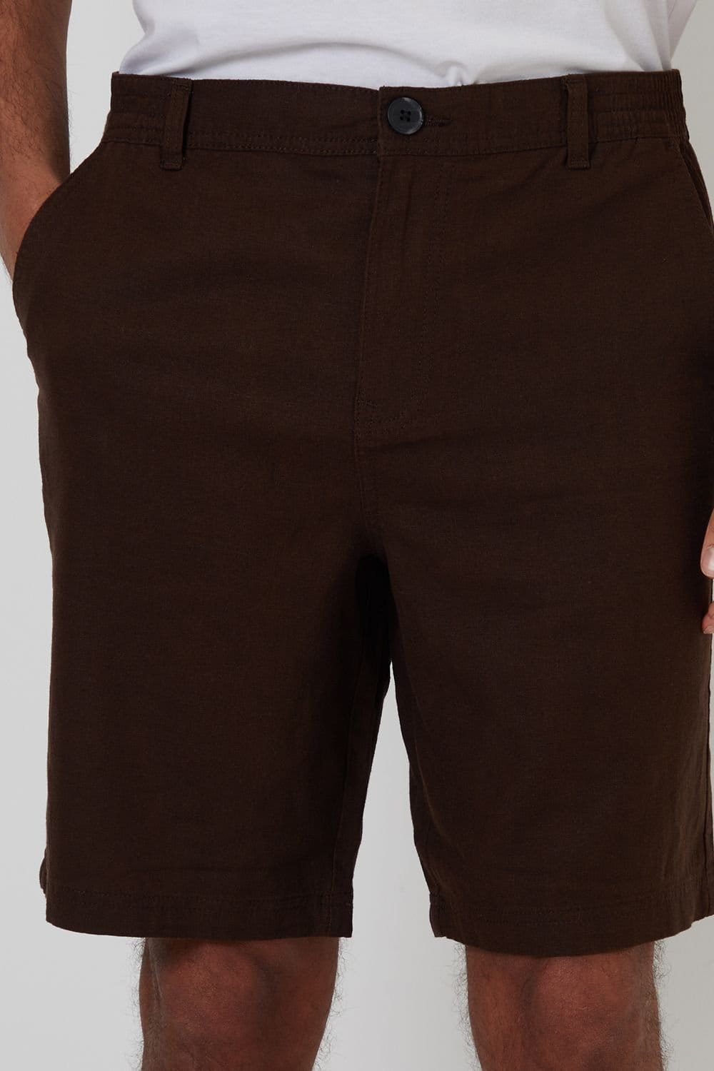 Threadbare threadbare Men's Linen Blend Chino Shorts in Chocolate - 4