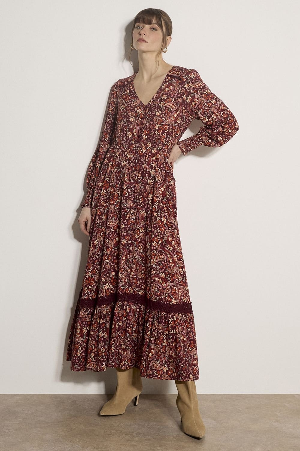 Apricot Apricot Women's Paisley Floral Maxi Dress in Burgundy - 4