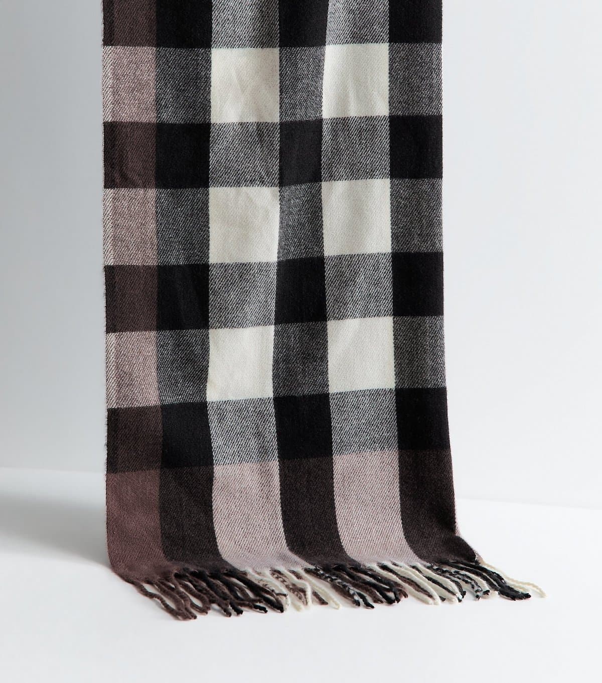 New Look Black Check Pattern Knitted Fringe Scarf New Look