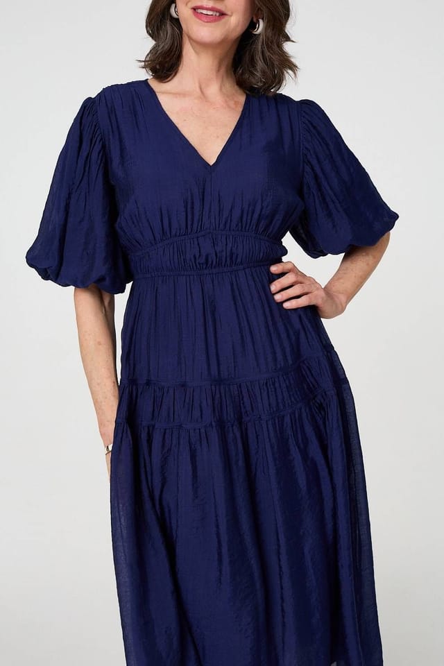 Izabel London Izabel London Women's Printed 1/2 Sleeve Empire Maxi Dress in Blue - 2