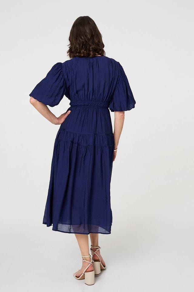 Izabel London Izabel London Women's Printed 1/2 Sleeve Empire Maxi Dress in Blue - 3