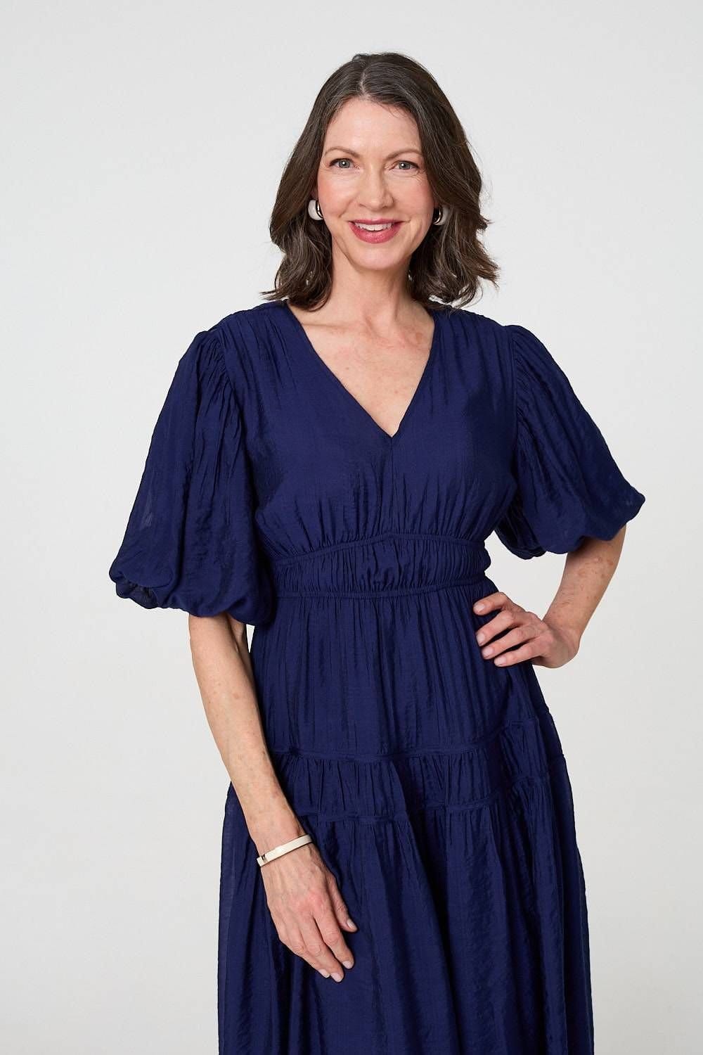 Izabel London Izabel London Women's Printed 1/2 Sleeve Empire Maxi Dress in Blue - 4
