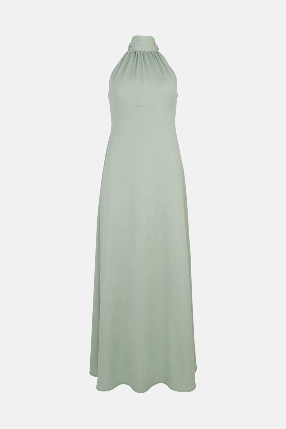 Oasis Oasis Women's Satin Halter Neck Midi Bridesmaid Dress in Sage - 4