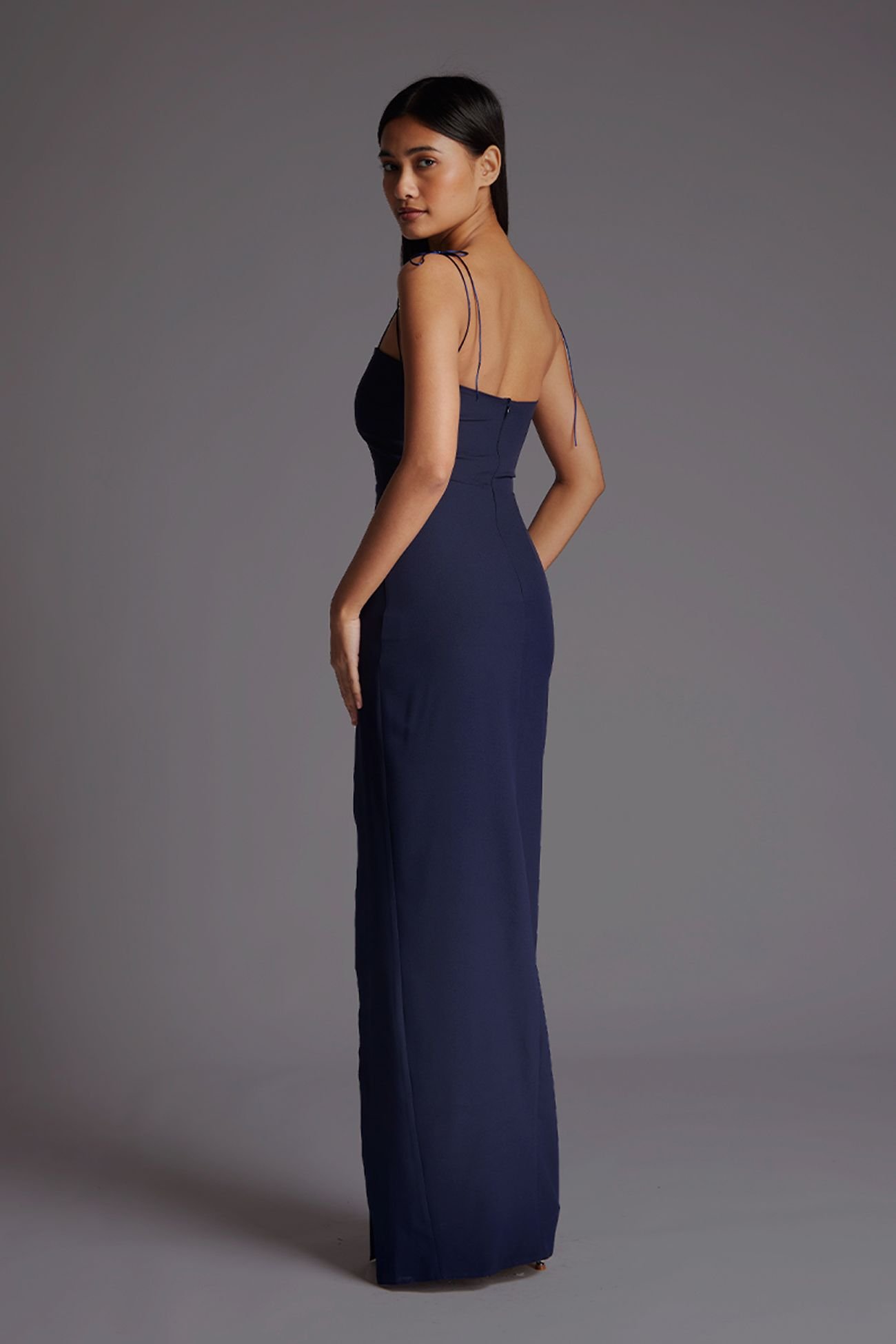 Vesper Vesper Women's Strappy Maxi Dress with Thigh Split in Navy - 3