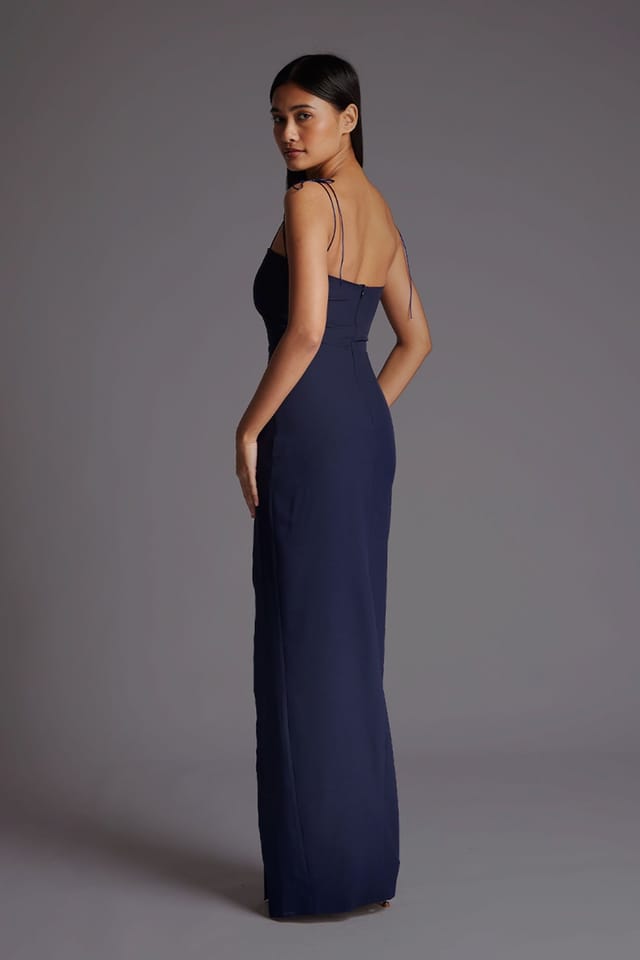 Vesper Vesper Women's Strappy Maxi Dress with Thigh Split in Navy - 3