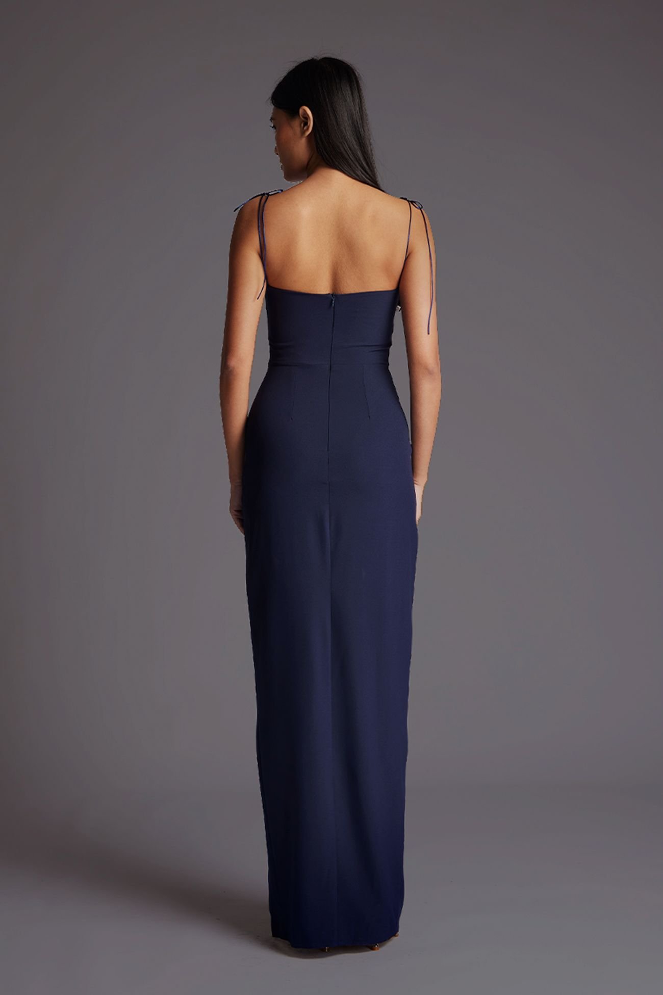 Vesper Vesper Women's Strappy Maxi Dress with Thigh Split in Navy - 4