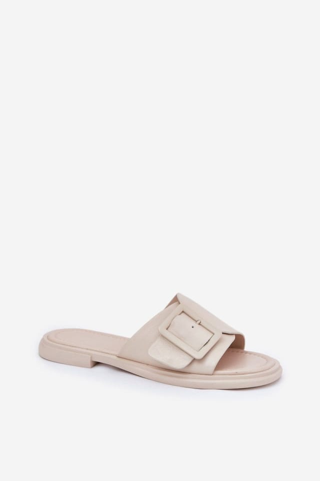 Love Lace Love Lace Women's Elegant Flat Sandals with Large Front Buckle Comfort in Beige - 2