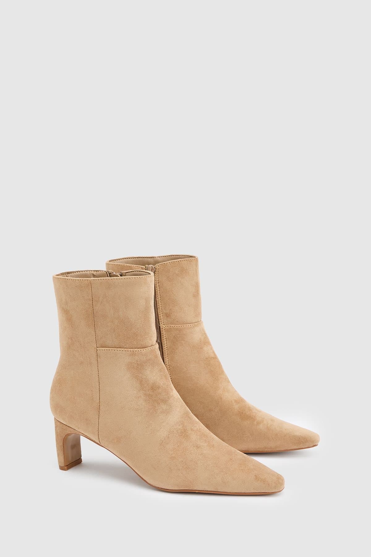 Wallis Wallis Women's Ellie Faux Suede Medium Stiletto Heel Ankle Boots in Beige