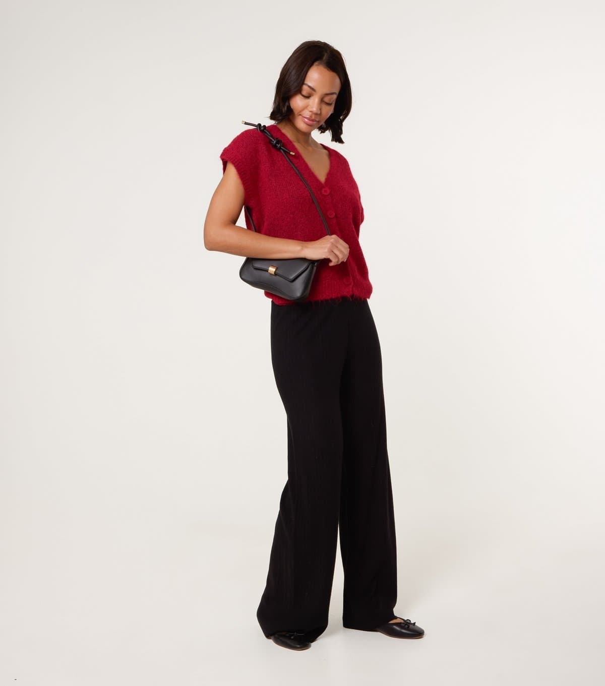 Blue Vanilla Women's Black Knit Wide Leg Trousers Blue Vanilla New Look